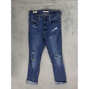 Levis 724 Jeans Womens 29 Blue Dark Wash High Rise Straight Fringe Retro Big E